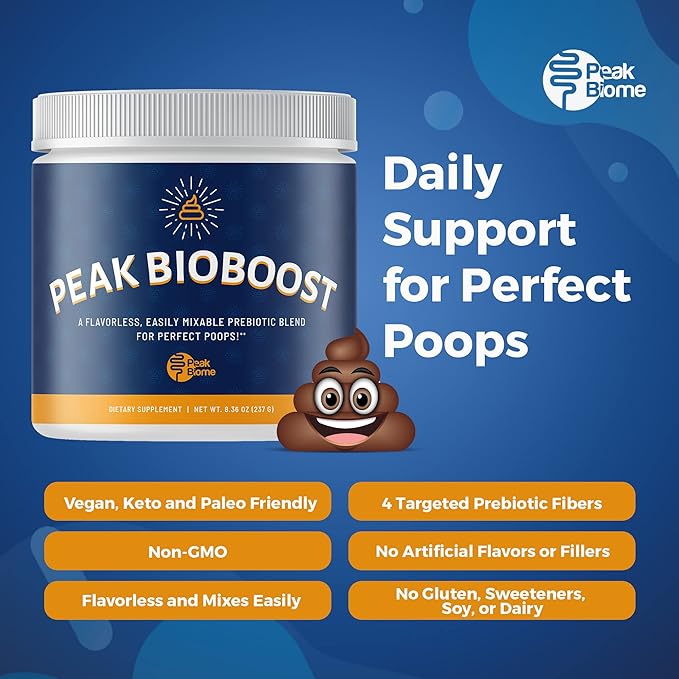Peak BioBoost - Prebiotic Fiber Supplement - Flavorless Digestive Nutritional Supplements - Easy to Dissolve Prebiotic Powder - No Gluten Soy or Dairy - 1 Month Supply - 30 Servings