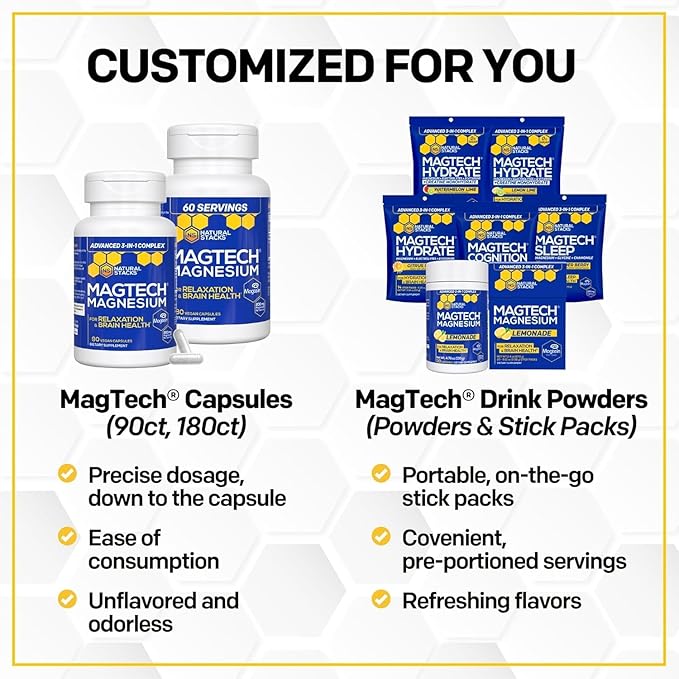 MagTech Magnesium Complex for Women &amp Men - 3 Forms of Magnesium: Glycinate Magtein L-Threonate &amp Taurate - 200mg Chelated Complex - Support for Relaxation &amp Brain Health - 90 Glycinate C