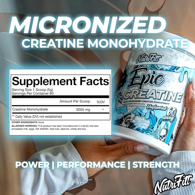 Nutrifitt CREATINE | Micronized Creatine Monohydrate | for Men and Women | 60 Servings | Muscle Growth | Cognitive Boost | UNFLAVORED