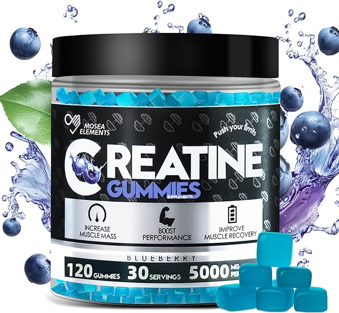 Creatine Monohydrate Gummies 5g for Men &amp Women 120 Count Blueberry Chewables Creatine Monohydrate for Muscle Strength Muscle Builder Energy Boost Pre-Workout Supplement