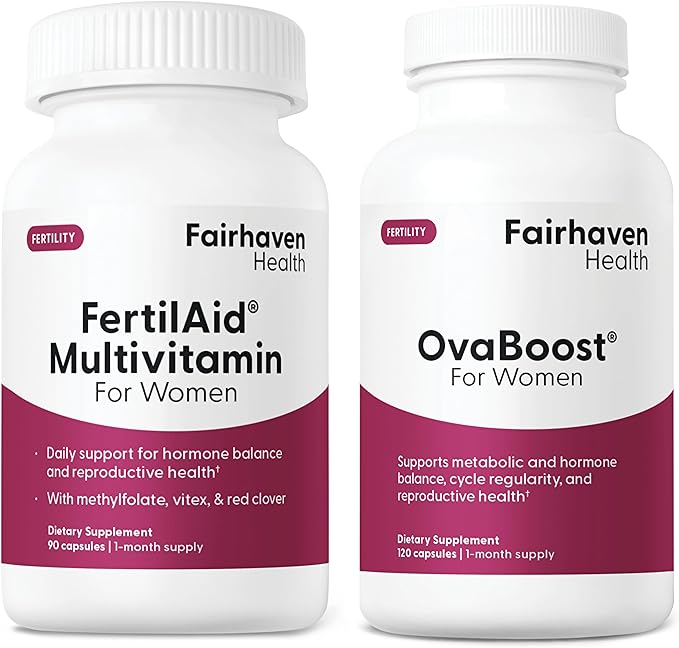 FertilAid for Women &amp Ovaboost Combo Female Fertility Supplement &amp Natural Fertility Vitamin with Myo-Inositol Vitex &amp Vitamins to Support Ovulation Cycle Regularity &amp Egg Quality