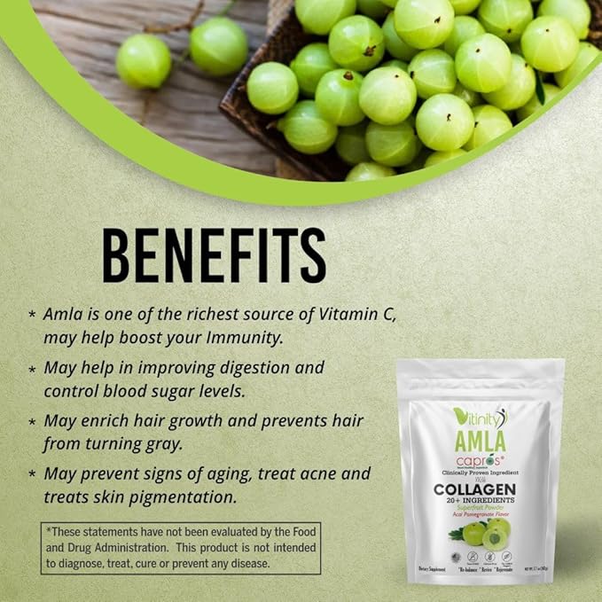 VITINITY AMLA SUPERFOOD 20+Key Ingredients Collagen (Type 1 &amp Type 3) Powder with CLINICALLY Proven Ingredient (AMLA) for AdultsFast-Acting Liquid DELIVERY(30 Day Supply)
