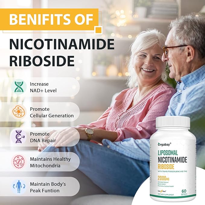 Orgabay Liposomal Nicotinamide Riboside 2000 MG with TMG and Pterostilbene Similar to NMN Supplements Boost NAD+ Metabolism Booster Support Healthy Aging60 Count