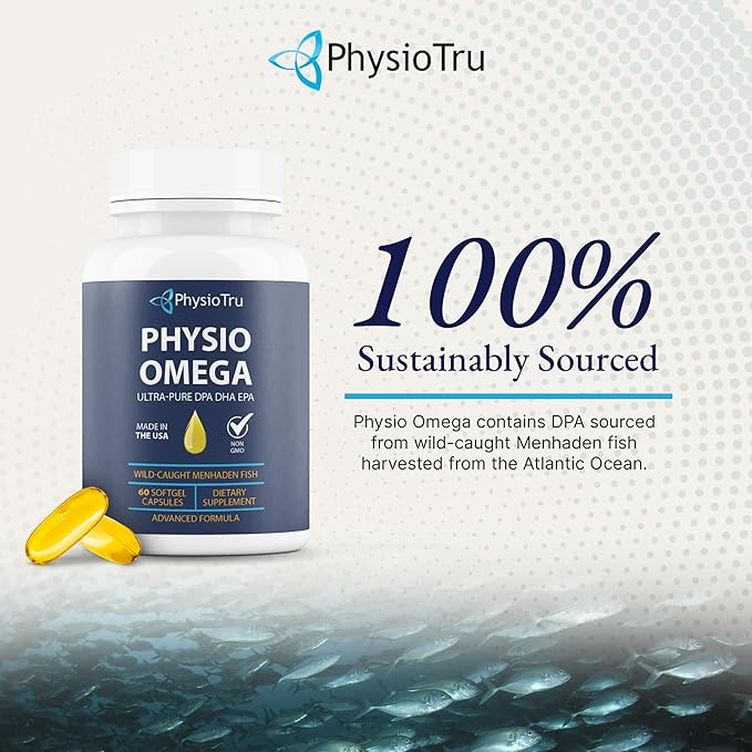 Physio Omega 2400mg Fish Oil with Omega 3 Fatty Acid Supplement - Vascular &amp Cognitive Supplements for Adults - Non-GMO Burpless Light Citrus Flavor Sustainably Sourced - 1 Pack 60 Softgels