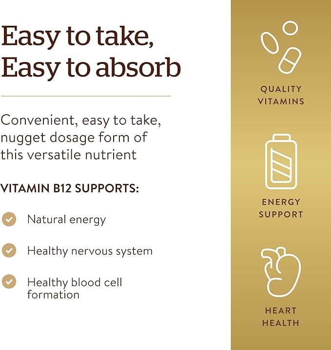 Solgar Vitamin B12 1000 mcg 250 Nuggets - Supports Production of Energy Red Blood Cells - Healthy Nervous System - Promotes Cardiovascular Health - Vitamin B - Non-GMO Gluten Free - 250 Servings