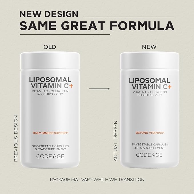 Codeage Liposomal Vitamin C 1500mg with Zinc Elderberry Citrus Bioflavonoids Grapefruit Lemon Orange Powder Quercetin &amp Rose Hips Fruit – Vegan Supplement - Non-GMO Vegan Pills 180 Capsules