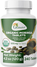Grenera Organic Moringa Tablets 240 nos Uncoated USDA Organic Certified Malunggay Herbal Supplement No Chemical Coating Green Superfood Lab Tested for Purity