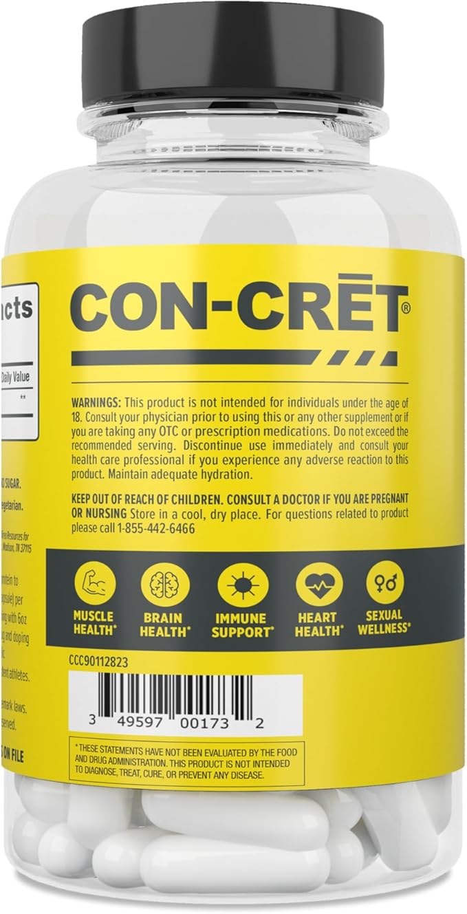 CON-CRET Creatine HCl Capsules | Muscle Cognitive Cellular Energy Support | No Bloating or Cramps | USA Made &amp NSF Certified | Creatine Pills (72ct)