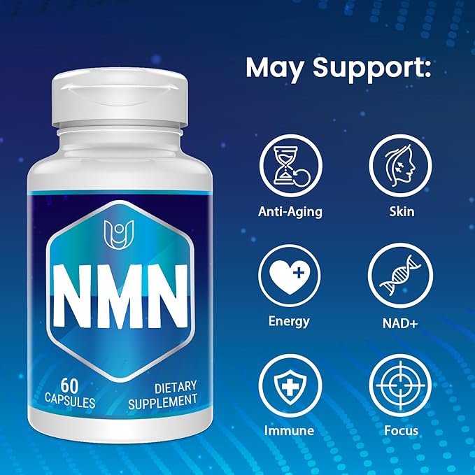 NMN(Nicotinamide Mononucleotide) NAD Supplement to Boost NAD+ Levels as We Age (May Be More Effective Than Nicotinamide Riboside) NMN Supplement for Anti-Aging 60 Capsules (60 Servings)