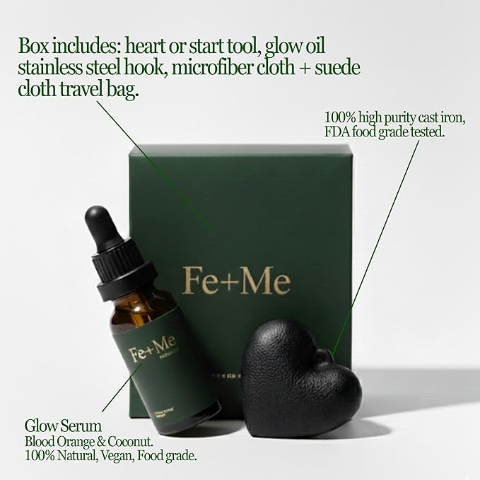 Fe+Me® Ritual Kit (Star) - Natural Iron Supplement Alternative for Women | Iron Heart Tool + Glow Conditioning Oil + Stainless Hook + Cloth Bag | Gentle Daily Iron No Pills No Side Effects