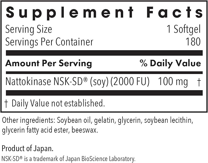 Allergy Research Group ARG Nattokinase 100 mg - Supplement to Support Healthy Circulation - Delivers 100 mg Nattokinase NSK-SD from Fermented Soybeans per Serving - 180 Servings - 180 Capsules