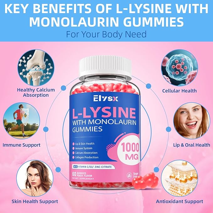Lysine Monolaurin &amp Liposomal Magnesium Glycinate Gummies Lip &amp Oral Health Immune Muscle &amp Relax