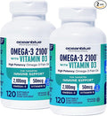 Oceanblue Professional Omega-3 2100 with Vitamin D3 120 ct - 2 Pack Triple Strength Burpless Fish Oil Supplement with High-Potency EPA DHA DPA and Vitamin D3 Wild-Caught Orange Flavor