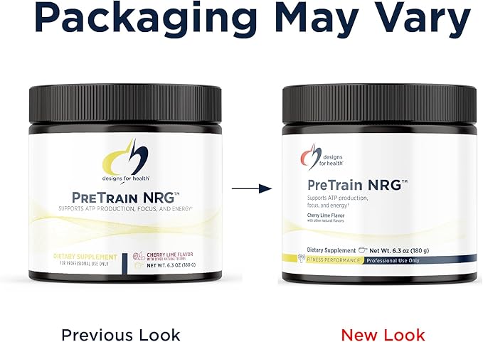 Designs for Health PreTrain NRG Drink Mix - Pre-Workout Powder with Creatine + Green Coffee - Supports Focus Power + Mental Energy in Athletes - None-GMO Cherry Lime Flavor (20 Servings / 180g)