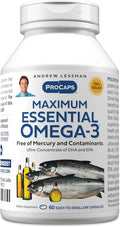 ANDREW LESSMAN Maximum Essential Omega-3 Unflavored 60 Softgels - Ultra-Pure Omega-3 Fish Oil 1200 mg-High DHA No Mercury Supplement-Small Easy to Swallow Fish Oil Capsules