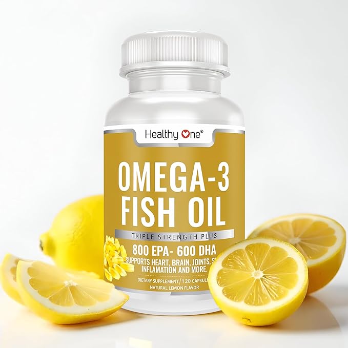 Omega 3 Fish Oil 2000mg - 1400mg EPA &amp DHA Fatty Acids - Cholesterol - LDL HDL - Blood Pressure - Circulation - Heart Health - Triple Distilled No Fillers or Mercury - Real Lemon Flavor - 120 Soft
