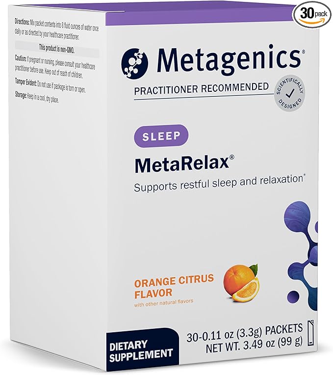 Metagenics MetaRelax - Magnesium Powder for Restful Sleep Relaxation &amp Positive Mood* - with B-Vitamins Taurine &amp GABA - Orange Citrus Flavor - Non-GMO Gluten-Free Vegetarian - 30 Servings