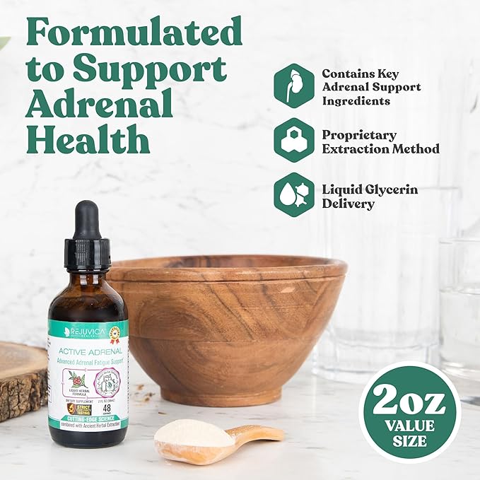 Rejuvica Health Active Adrenal - Advanced Adrenal Support Tincture - Liquid Delivery for Better Absorption - Ashwagandha B-Vitamins Magnesium and More