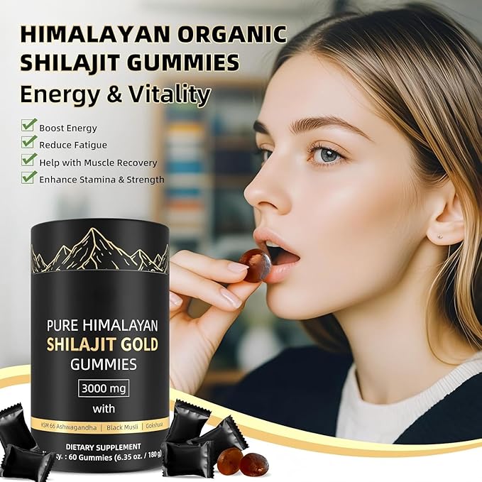 3000mg Himalayan Shilajit Gummies Gold for Men &amp Women - Organic &amp Natural with 85+ Essential Minerals &amp Fulvic Acid (1 Bottle)