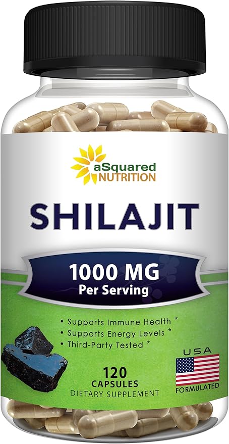aSquared Nutrition Shilajit 1000mg - 120 Capsules - Pure Shilajit Extract Supplement and Powder Complex Pills - Natural Humic &amp Fulvic Acid &amp Trace Minerals - Alternative to Resin &amp Drops