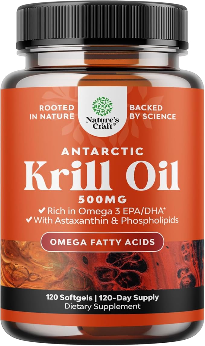 Antarctic Krill Oil Softgels - High Absorption Omega 3 Fatty Acid Supplement with Potent EPA DHA Astaxanthin and Phospholipids - Wild Caught Burpless Fish Oil Omega 3 Supplement - 120 Count