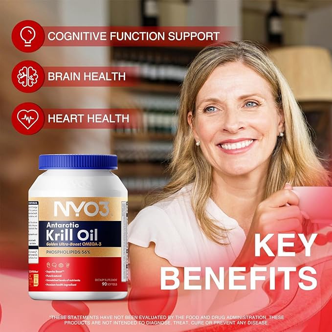 NYO3 1500mg Krill Oil Omega 3 Supplement Senior's Top Choice High Content EPA DHA &amp High Absorption Pure Antarctic Krill Oil with Astaxanthin and 56% Phospholipids Laboratory Tested90 Softgels