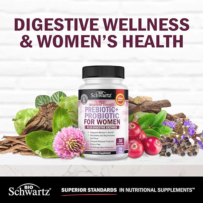 BioSchwartz Herbal Menopause Supplement with Black Cohosh (1 Month Supply) Plus Prebiotics and Probiotics with Digestive Enzymes for Women (1 Month Supply)
