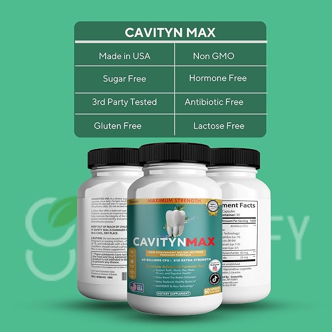 Cavityn Max Probiotic Supplement 40 Billion CFU 60 Capsules Digestive Health Support (1)