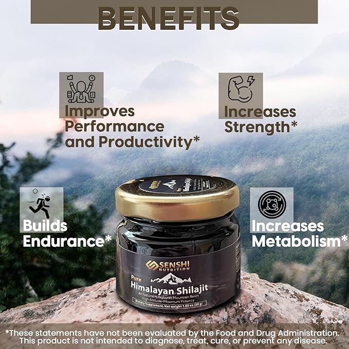 Shilajit - All Natural Maximum Potency Himalayan Mountain Resin from High Altitude - 100% Pure Shilajit with Fulvic Acid &amp 85+ Trace Minerals Complex - 1 oz / 30 g with Free Spoon Included