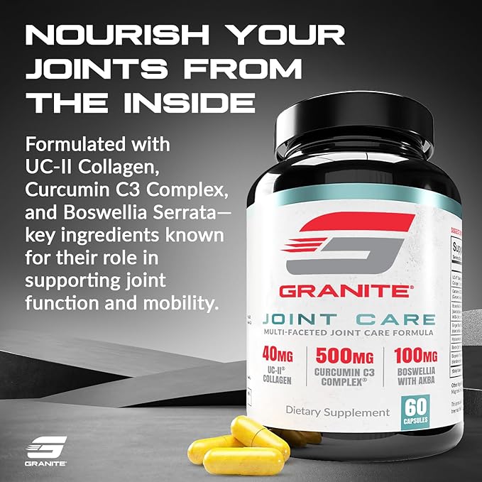 Granite Joint Care: Premium UC-II Collagen Turmeric Curcumin C3 AKBA Boswellia + More - All-in-One Support for Joint Mobility Comfort &amp Strength (60ct)