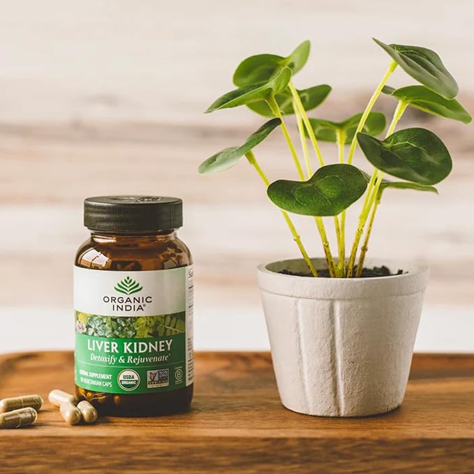 ORGANIC INDIA Liver Kidney Herbal Supplement - Detoxify &amp Rejuvenate Supports Healthy Liver &amp Kidney Function Vegan Gluten-Free Kosher USDA Certified Organic Non-GMO - 180 Capsules