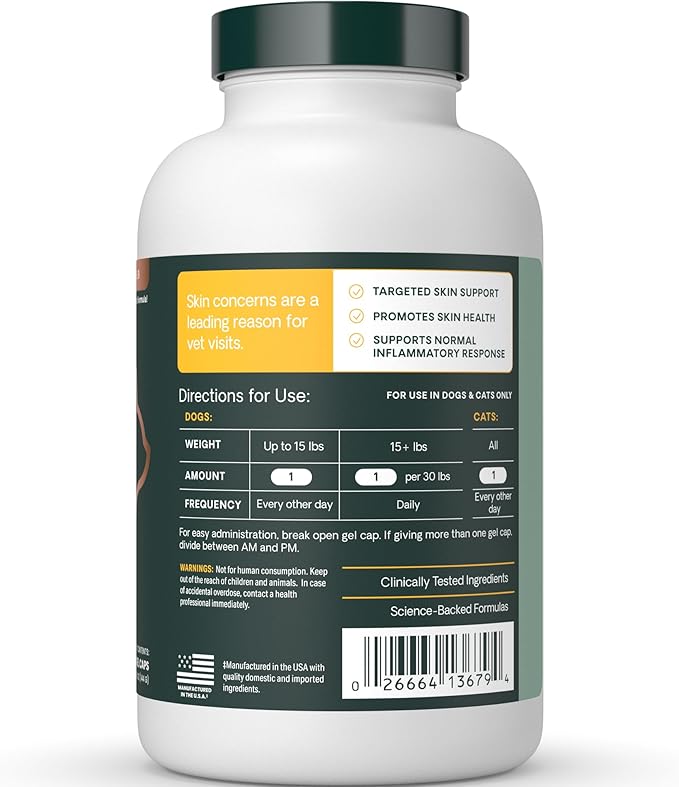 VetriScience Omega Healthy Skin and Coat Capsules 369 Fish Oil Supplement for Dogs and Cats Reduce Shedding Over 750 mg Omega Fatty Acids per Capsule Gel Caps 90 Count