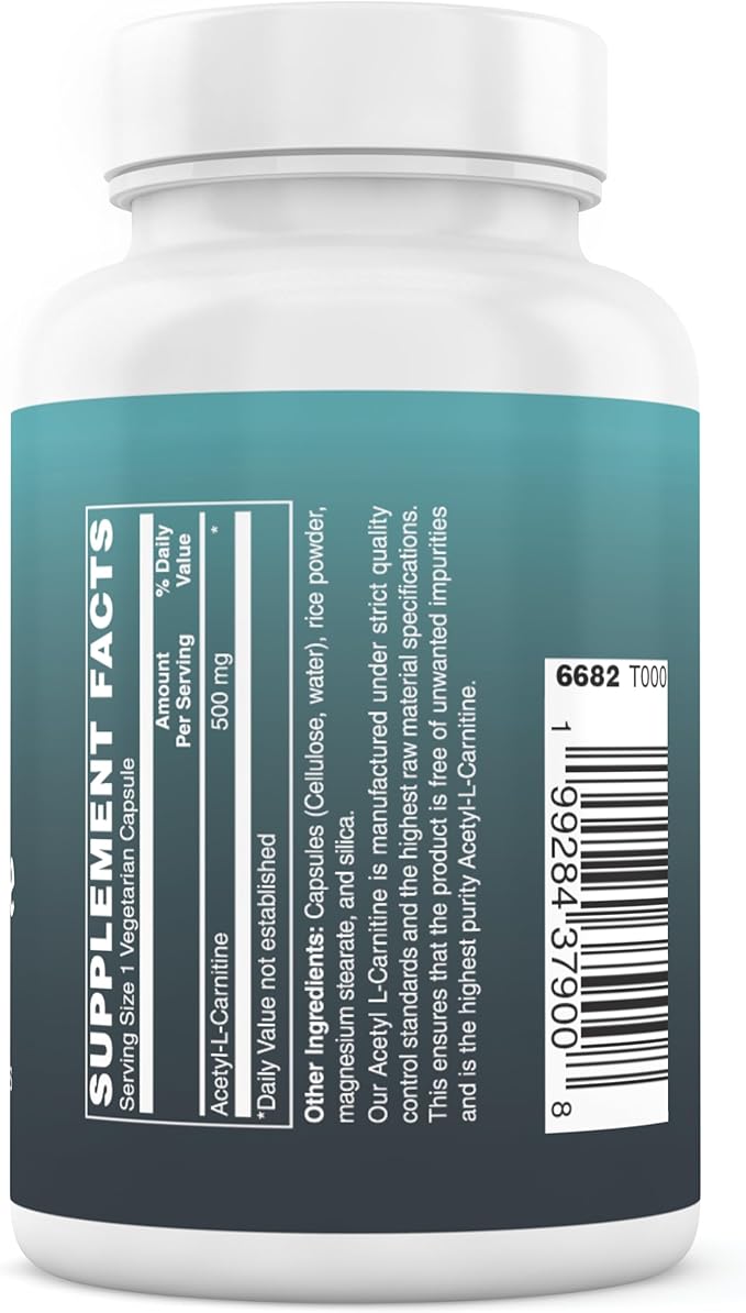 Acetyl-L-Carnitine 500 mg – Highly Bioavailable ALCAR for Cellular Energy &amp Wellness – Vegan Non-GMO Gluten-Free – 60 Veg Capsules