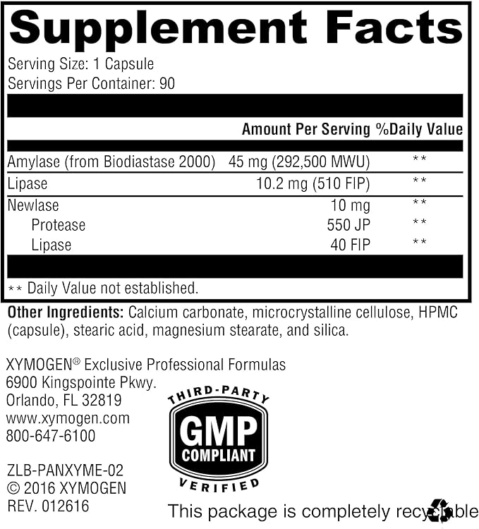 XYMOGEN PanXyme pH - Supports Healthy Digestion of Proteins Carbohydrates Fats &amp Vegetable Fiber - Vegetarian Non-GMO &amp Gluten Free - 90 Capsules