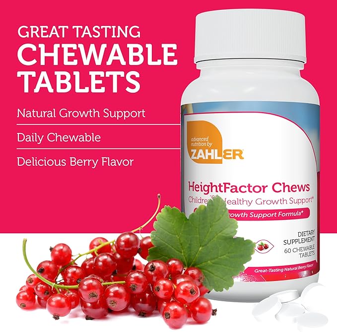 Zahler HeightFactor Chewable Tablets - Natural Kids Height Growth Supplement for Children Age 4+ Doctor Formulated Height Increase Maximizer to Grow Taller - Natural Growth Support Formula 60 Count
