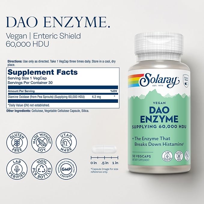 SOLARAY DAO Enzyme and Super Bio Vitamin C 1000mg - Digestive Enzymes to Break Down Histamine - Timed Release VIT C w/Bioflavonoids Immune Support Supplement Vegan 60-Day Guarantee 30/50 Servings