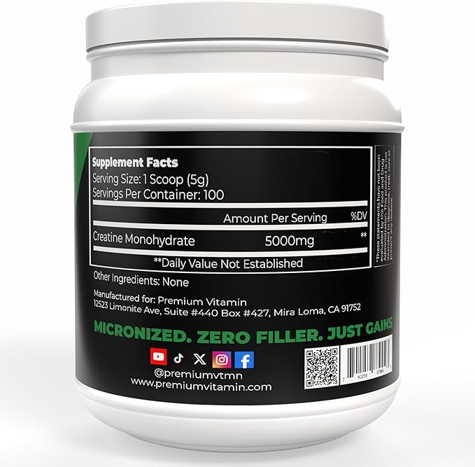 Creatine Monohydrate Powder – 100% Pure Micronized Unflavored Creatine for Men &amp Women - Muscle Growth Power &amp Recovery – 100 Servings 500g