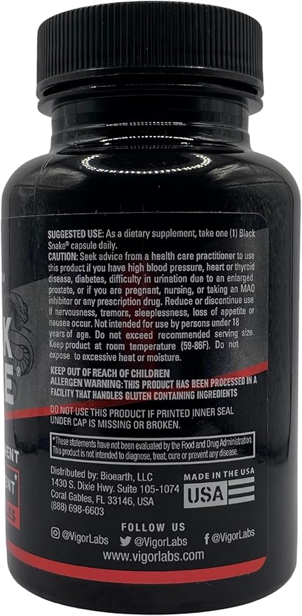 Black Snake by VIGOR LABS - Male Enhancement Capsules (30 Capsules) Boosts Blood Flow Size and Hardness. Powerful Proprietary Blend of Natural Ingredients. Made in The USA
