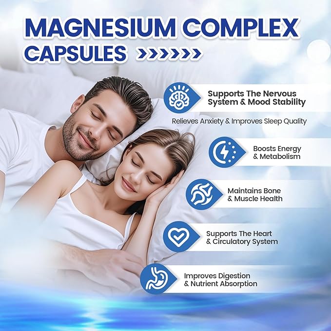 1000mg Magnesium Complex Capsules 8-in-1 Magnesium Glycinate Citrate Malate Taurate Oxide Carbonate Aspartate Orotate - 240 Capsules