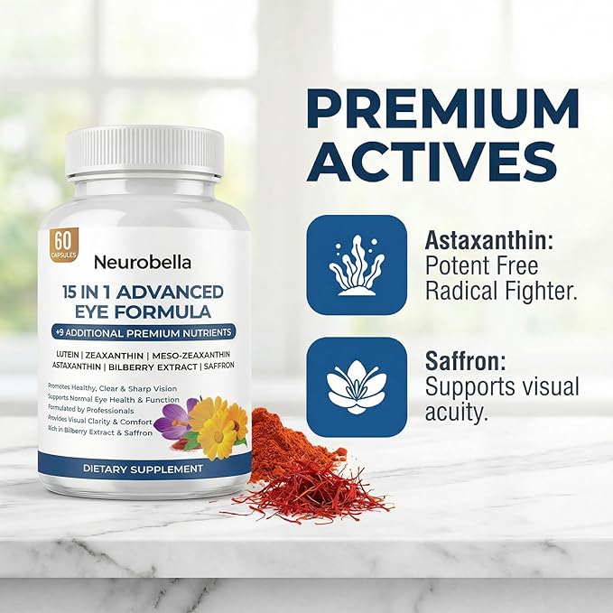 15-in-1 Advanced Eye Formula Eye Support Formula for Daily Comfort with Lutein Zinc Luteolin 60 Capsules