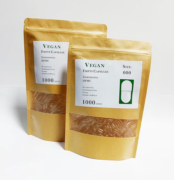 Vegan Empty Capsules Size 000 HPMC 1000 Count Kosher and Halal Certified Double Lock Design