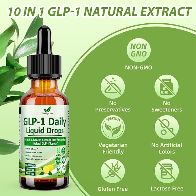 GLP-1 Support Liquid Drops 10-in-1 Formula with Berberine Ceylon Cinnamon Prebiotic Fiber &amp Green Tea Extract | Support Healthy Metabolism Digestive &amp Gut Health for Women &amp Men | Vega