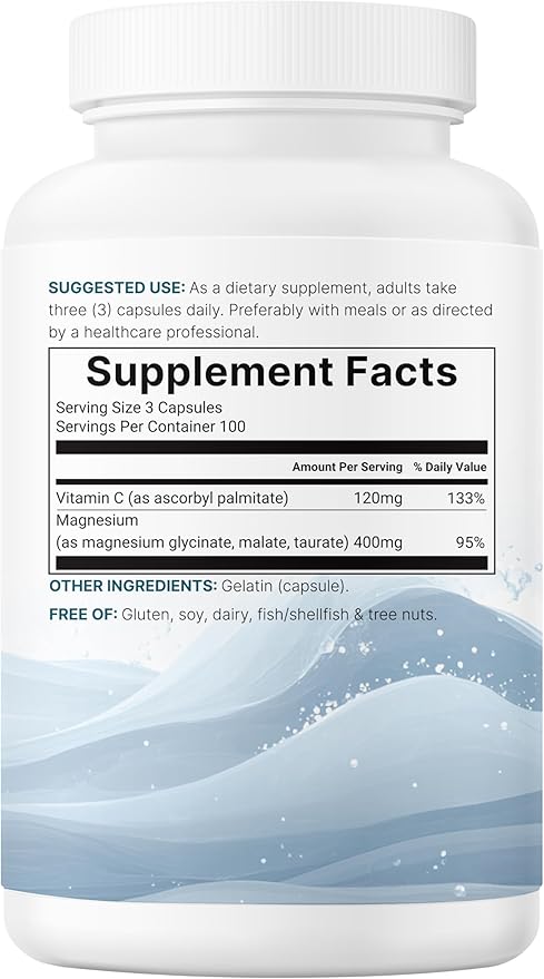 Micro Ingredients Pure Magnesium Complex 300 Capsules | Triple Magnesium Glycinate Malate Taurate with Vitamin C | 100% Chelated | Supports Muscles Nerves &amp Energy | Only Active Ingredients