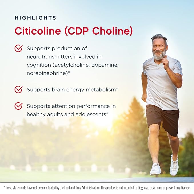 Jarrow Formulas Citicoline (CDP Choline) 250 mg - 60 Capsules Pack of 2 - Supports Brain Health &amp Attention Performance - Up to 120 Total Servings
