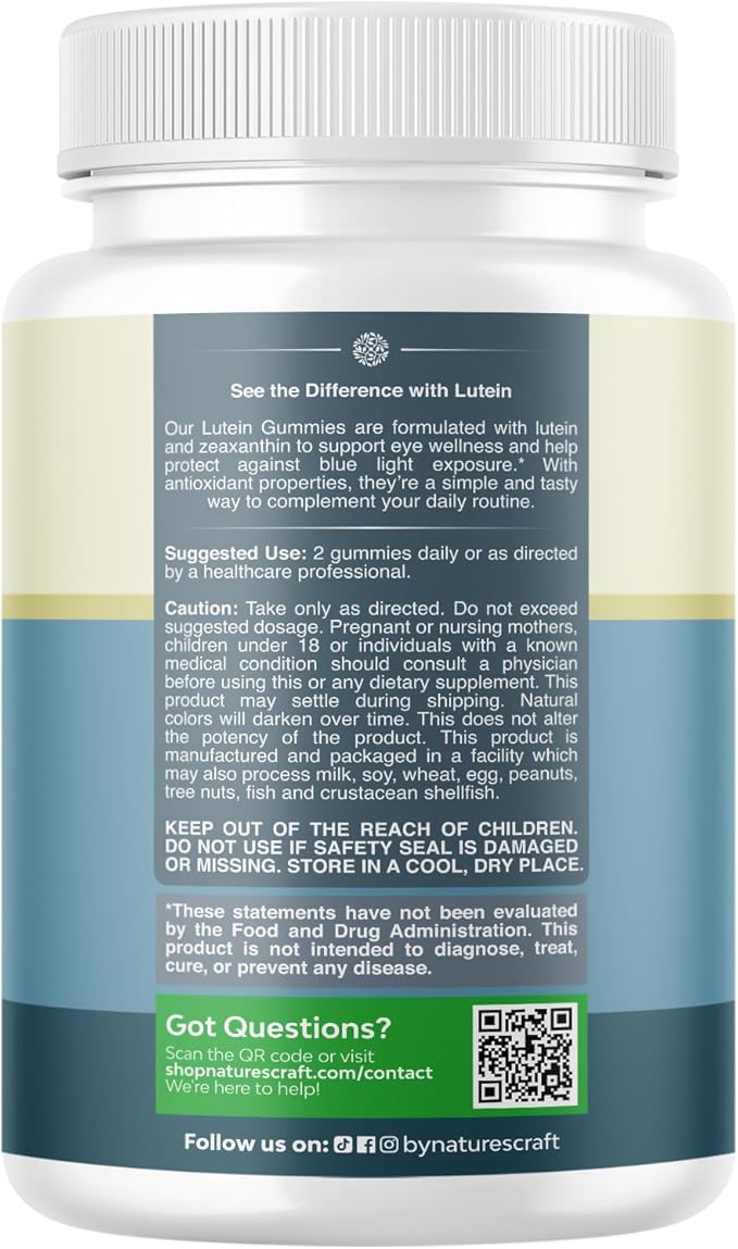 Vision Support Gummies for Adults - Lutein and Zeaxanthin Supplements for Eye Health - Potent Lutein Eye Vitamins for Blue Light Protection Dryness Strain Support &amp Visual Sharpness - 120 Count