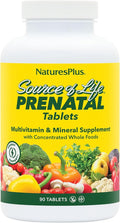 NaturesPlus Source of Life Prenatal - 90 Tablets - Multivitamin &amp Mineral Supplement with Iron - Nutritional Support for Pregnancy - Gluten Free Vegetarian - 45 Servings