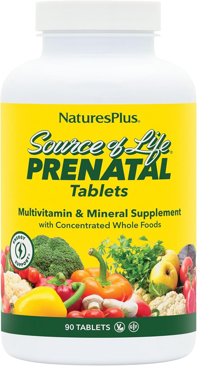 NaturesPlus Source of Life Prenatal - 90 Tablets - Multivitamin &amp Mineral Supplement with Iron - Nutritional Support for Pregnancy - Gluten Free Vegetarian - 45 Servings