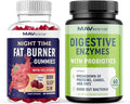 MAV NUTRITION Night Time Fat Burner Gummies and Digestive Enzymes Capsules | Night Time Fat Burning Gummies with Zero Sugar Plus Digestive Enzymes 400MG with Probiotics for Digestive Health