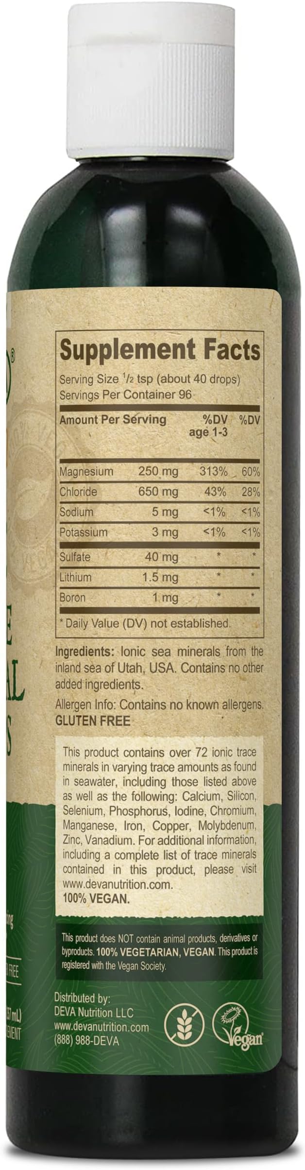 DEVA Vegan Ionic Trace Mineral Drops Low Sodium pH Balancing 96-Day Supply 8 Fl Oz