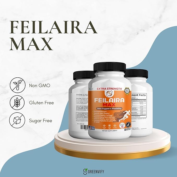 Feilaira Max Extra Strength Joint Support Supplement 1500mg Glucosamine 60 Capsules 20 Day Supply (1)